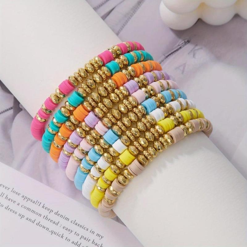 9 Pcs 7" Colorful Boho Stackable Bracelets, Surfer Heishi Clay Bead Stretch Preppy Fashion Accessories unique jewelry Suitable for Beach, Party, Vacation 9 Pcs 7" Colorful Boho Stackable Bracelets, Surfer Heishi Clay Bead Stretch Preppy Fashion Accessories unique jewelry Suitable for Beach, Party, Vacation