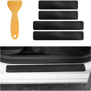 4 Car Door Sill Protector, 3D Carbon Fiber Door Edge Threshold Wrap Film Vinyl Cover, Anti Collision Scratch Strip Bumper Door Entry Guard Scuff Sticker, Car Accessories (Black)