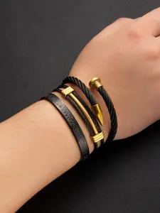3-piece Black Gold Steel Wire Bracelet Set / Men's Versatile Titanium Steel Adjustable Bracelet / Punk Men's Wristband / Non-fading / For Daily Wear / Festivals / Parties / Ideal Gift