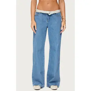 Edikted Women's Floral Foldover Low Rise Jeans