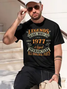 Vintage 1977 Birtay 2026 new model Black/White Tee Stylish & Comfortable Loose Crew Neck Short Sleeve T-shirts Versatile On Trend Eye Catching Printed Graphic Casual Tee for Daily Wear Outings &