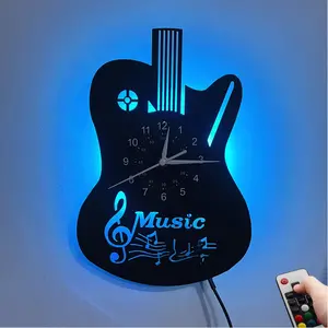 Guitar-Shaped LED Wall Clock Electric Guitar Design Music Room Bedroom Office Decor Ideal Gift for Guitarists Musicians Teachers Birthday Christmas Housewarming Present (Battery Not Included)