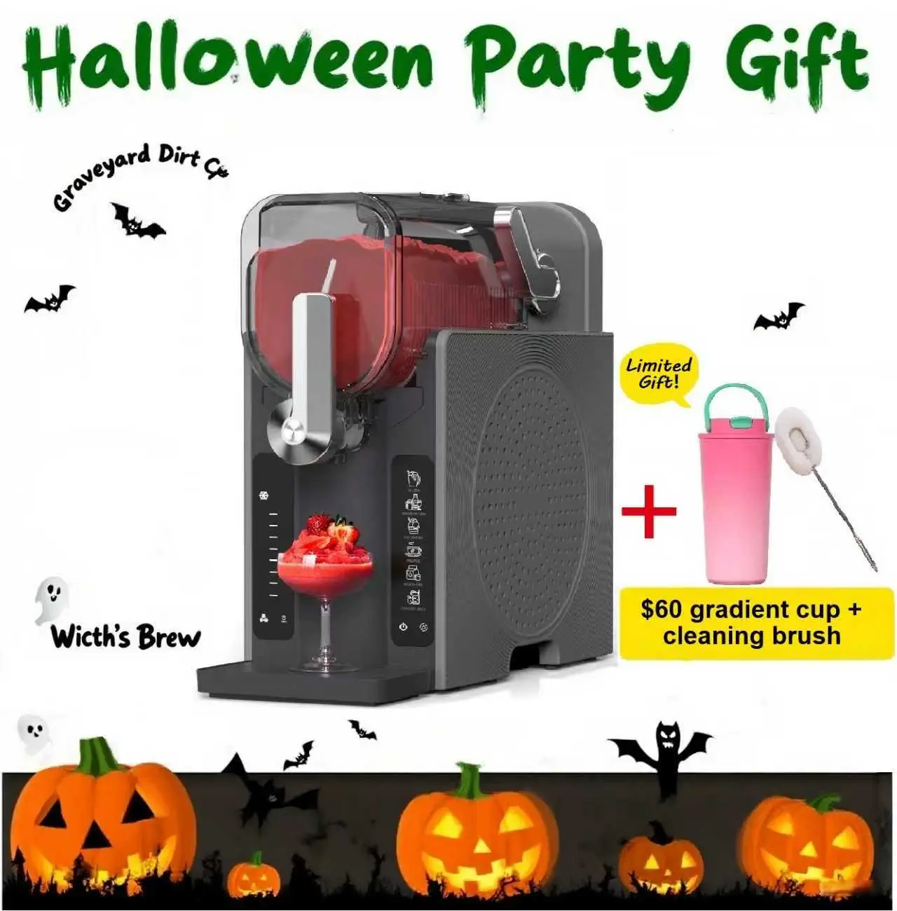 WizAura Slushie Machine video – Halloween Party Gift, 54oz No Ice Needed, 6 Preset All-in-One Frozen Drink Maker w/ Auto-Clean & Temp Display | Perfec