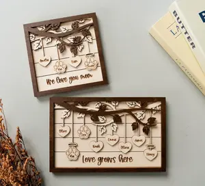 Personalized Family Tree Wooden Sign - Custom Engraved Name Sign for Home Decor, Mother's Day Gift, Modern Farmhouse Style, Unique Family Keepsake, 3 Layered