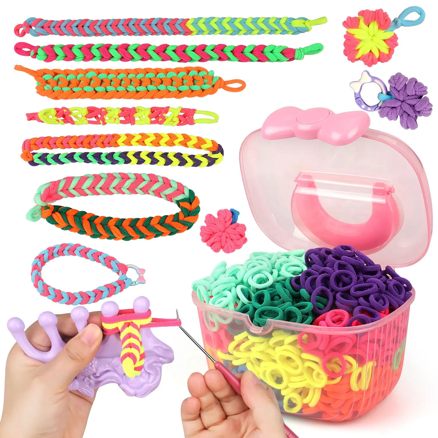 Rubber Band Bracelet Making Kit for Girls Ages 6‑12, 1200+ Colorful Loom Rubber Bands DIY Craft Set, Mermaid‑Shaped Weaving Comb, Storage Box, Handmade Bracelet Maker Toy, Birthday Christmas Valentine Gift for 7‑12 Year‑Old Kids