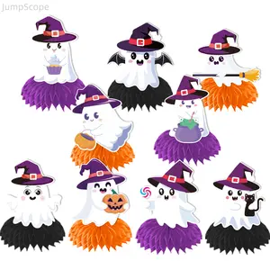 Assorted Cartoon Halloween Honeycomb Table Centerpiece Decoration Set, Ghost-Pumpkin-Skeleton-Witch-Cat Honeycomb Stand, Spooky Indoor Recreation Party Desktop Ornament for Halloween Tabletop Layout