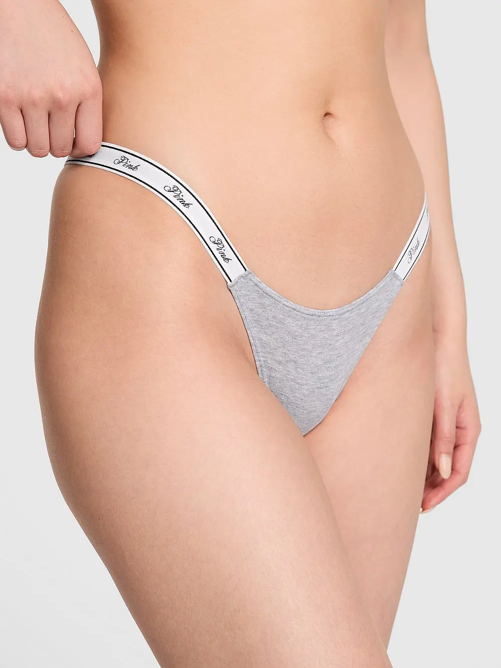 PINK Logo Cotton High-Leg Micro Thong Panty