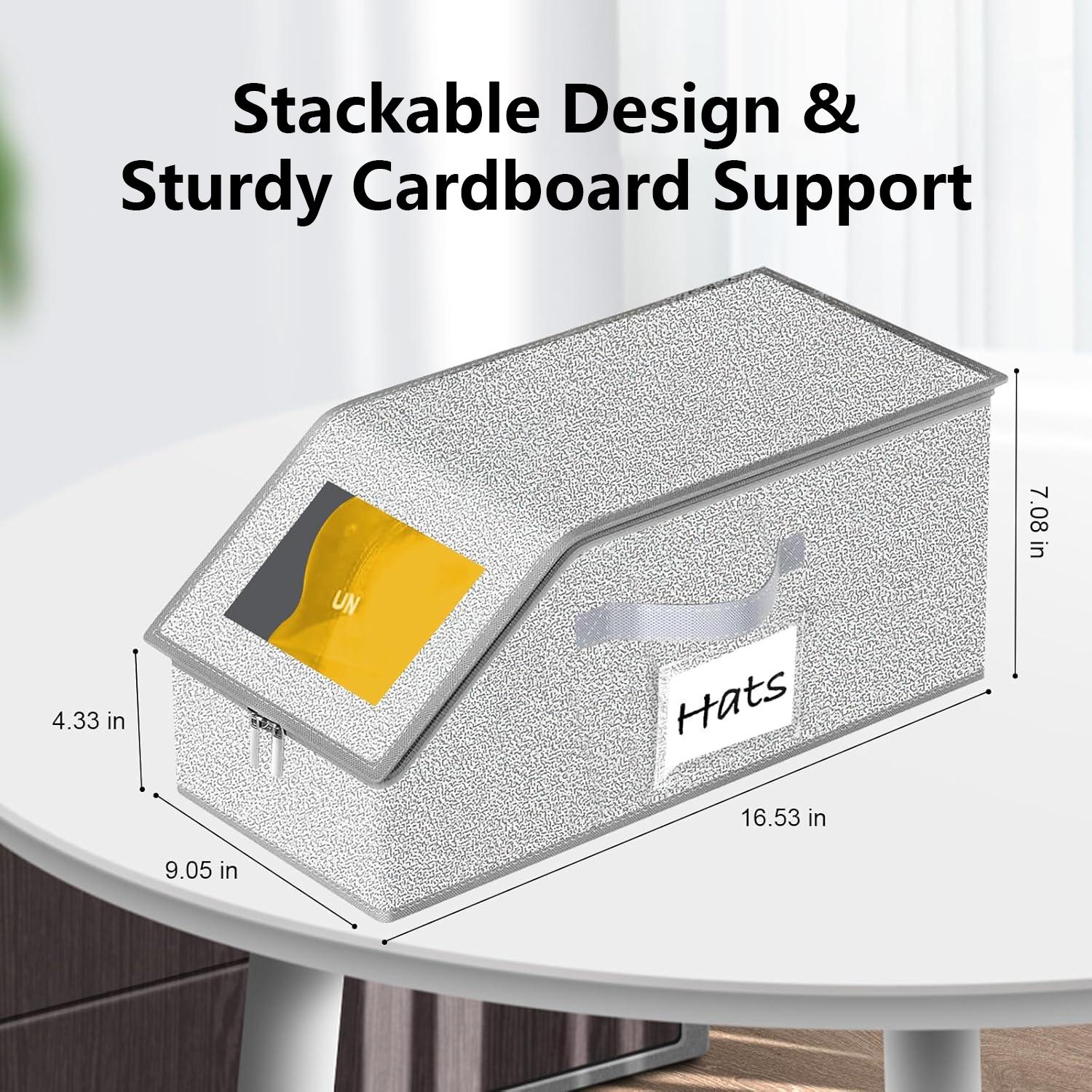 Stackable Baseball Cap Storage Box Durable Foldable Cardboard Cap Organizer Holds Up to 12 Hats Large Capacity Hat & Toy Storage Solution, Versatile Home & Bedroom Organizer, Dust proof, Space Saving