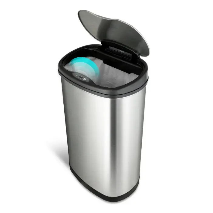 Nine Stars Automatic Kitchen Trash Can, 13 Gallon Stainless Steel, Motion Sensor Hands free Soft Close Lid Garbage Bin, Silver