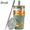Olivego 20oz Glass Car Tumbler Cup, BPA/BPS/Lead-Free Reusable Water Bottle, Bamboo Lid & Straw, Anti-Slip Chip-Buffer Silicone Sleeve, Wide-Mouth Clean Design, Slim Car-Cup Holder Fit, Non-Insulated Drinkware