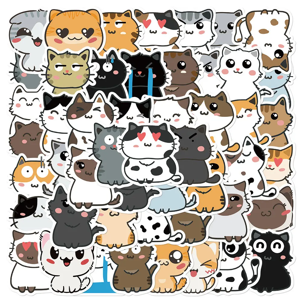 50 Pcs Cute Kitten Stickers - Waterproof DIY Decor Decals for Notebook, Computer, Journal, Phone Case, Vacuum Flask, Backpack, Tablet & Laptop, Ideal for Cute Style Embellishment &