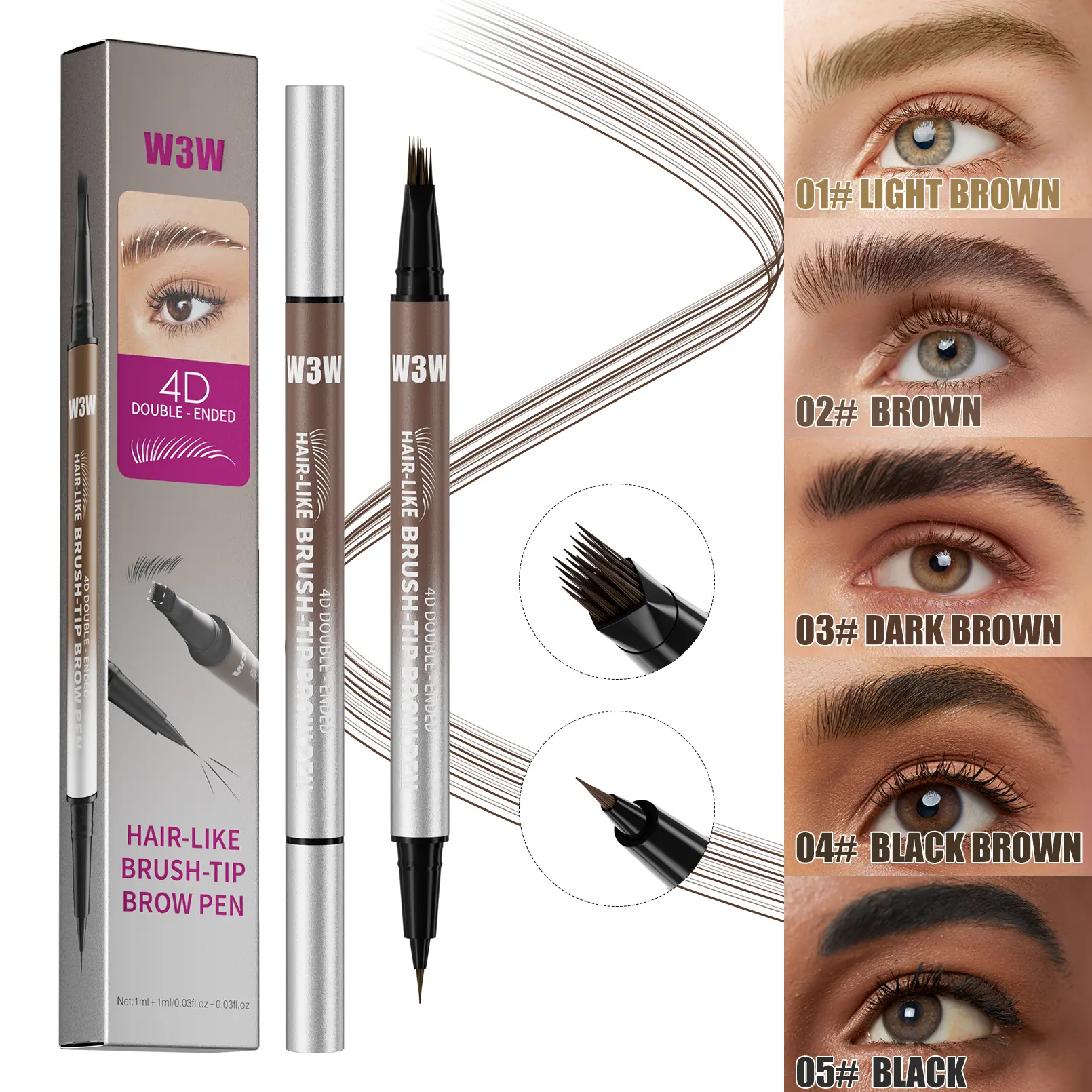 Liquid Brow Pen 4D Hair-Like Brush Tip Creates 3D Fluffy Brows Waterproof Long Lasting Natural Feathered Brow Strokes,Christmas gift