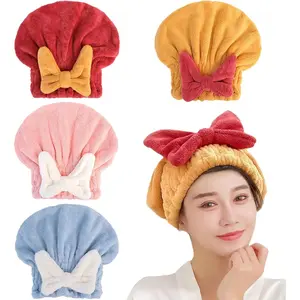 4 count Ultra Absorbent Hair Quick Drying Towel for Women Girls  Microfiber Hair Towel Wrap Dry Turban Soft Bow Tie Plopping  Towels Shower Cap for  (Mixed Colors)