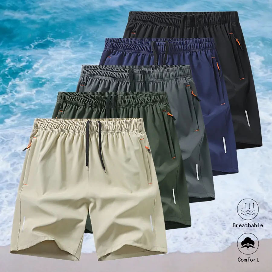 5-pack men’s casual shorts with minimalist reflective stripe print; summer athletic shorts for basketball, fitness, workouts, and running; machine-washable fabric; comfortable, breathable men’s shorts,fathersdaygift