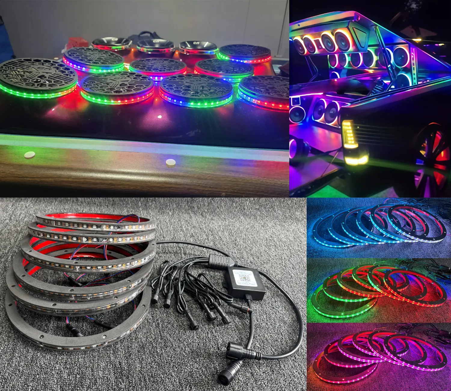 6PCS 12" Remote and Bluetooth Dream Color Chasing Flow LED Audio Speaker Spacer Ring Lights, Coaxial Speaker Lights with Bluetooth Remote Control