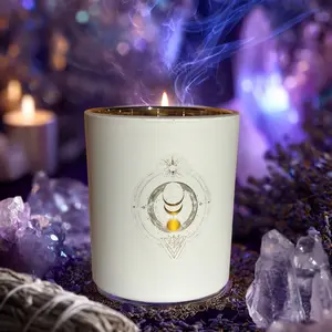 10oz White ALkMY Candle Gold Foil Crescent Moon Phases Ritual Candle for Spiritual Practices and Healing