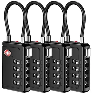 TSA Approved Luggage Travel Locks with Open Alert Indicator, 4 Digit Combination Resettable Code Zinc Alloy Lock for Suitcase, Backpack, Bag, Toolbox, Locker (4 Pack, Black)