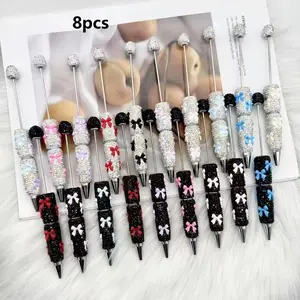 8-Pack DIY Bow Diamond Beaded Pens, Ink Creative Holiday Stationery, Fashion Writing Office Supplies, Elegant Valentine's Gift, Glitter Gel Pens