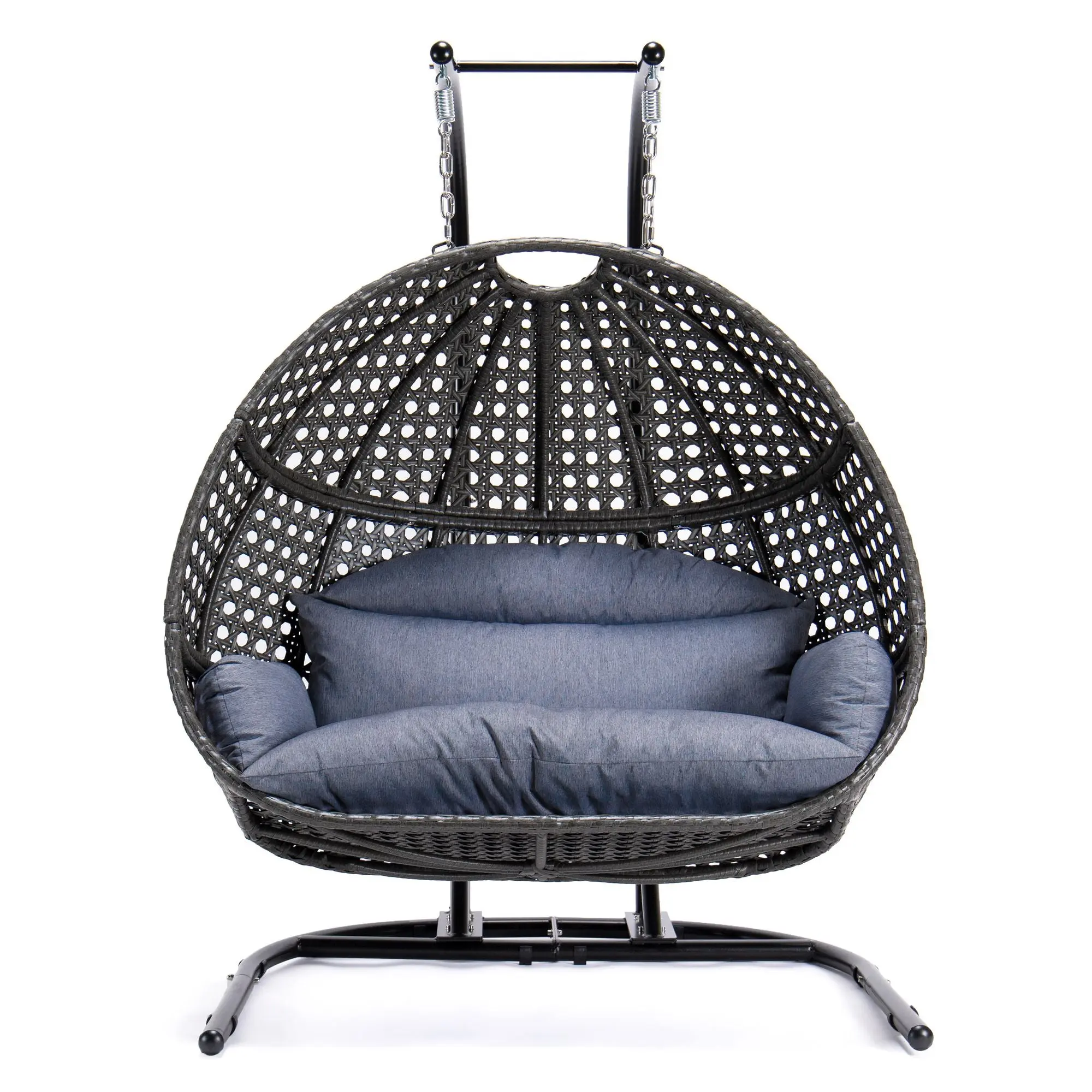 2-Person Wicker Hanging Porch Swing Chair with Stand
