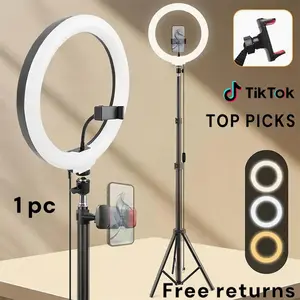 【Flash Sale】12" Ring Light with 63" Tripod Stand & Universal Cellphone Clip, USB-Powered for Makeup, Food Bloggers, Pet Creators, Remote Teachers, TikTok, Vlogging, Eye-Caring Lighting for Daily Use#TikTokShopMothersDay