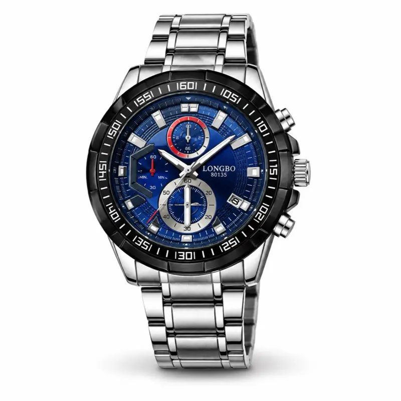 LONGBO Men’s Stainless Steel Quartz Watch, Blue Dial, with Gift Box