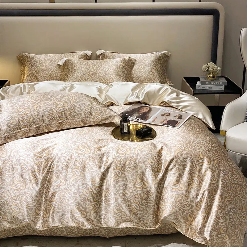 Silk Four-Piece Set Mulberry Silk Quilt Cover Bed Sheet Summer Ice Silky Satin Cool Quilt Cover