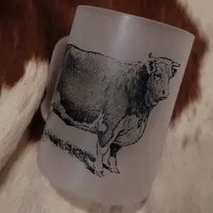 Frosted Glass Mug with Detailed Cow Illustration for Farmhouse Decor and Everyday Use Drinkware Washable Coffee Cup Tumbler Reusable