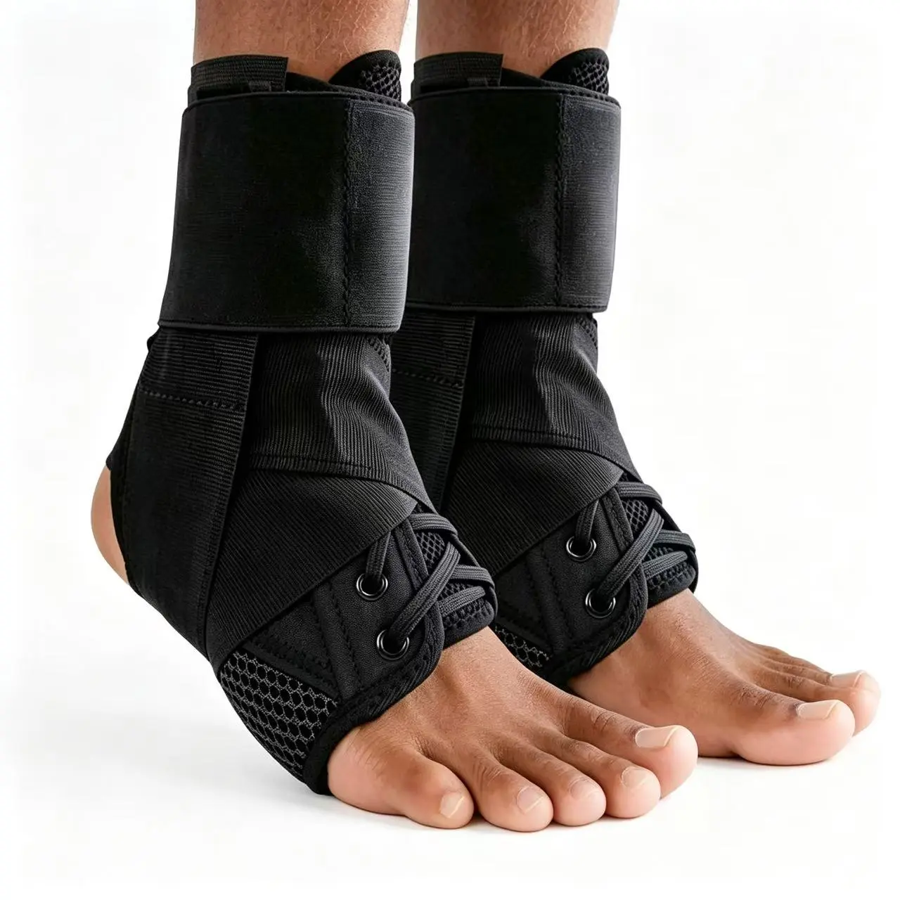 Breathable Lace-Up Ankle Support Brace, Adjustable Compression Stabilizer with Side Splints for Walking, Running, Training & Everyday Use