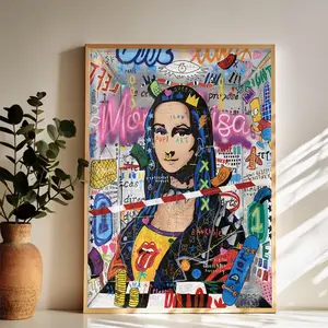 Mona Lisa The Pop - Art Reinvention in a Graffiti - Filled World Wall Art Vintage Black and White Art Posters Funky Aesthetic Canvas Prints Retro Bar Cart Decor for Bar Bedroom