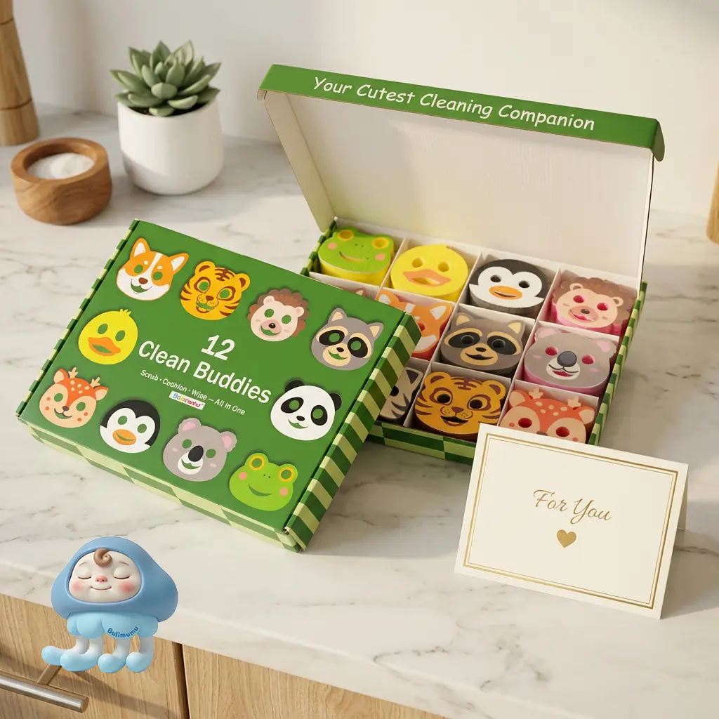 Bulimumu 12pcs Cute Cleaning Sponge magic sponge reusablesponge Double-Sided Dish Scrubbing Sponge