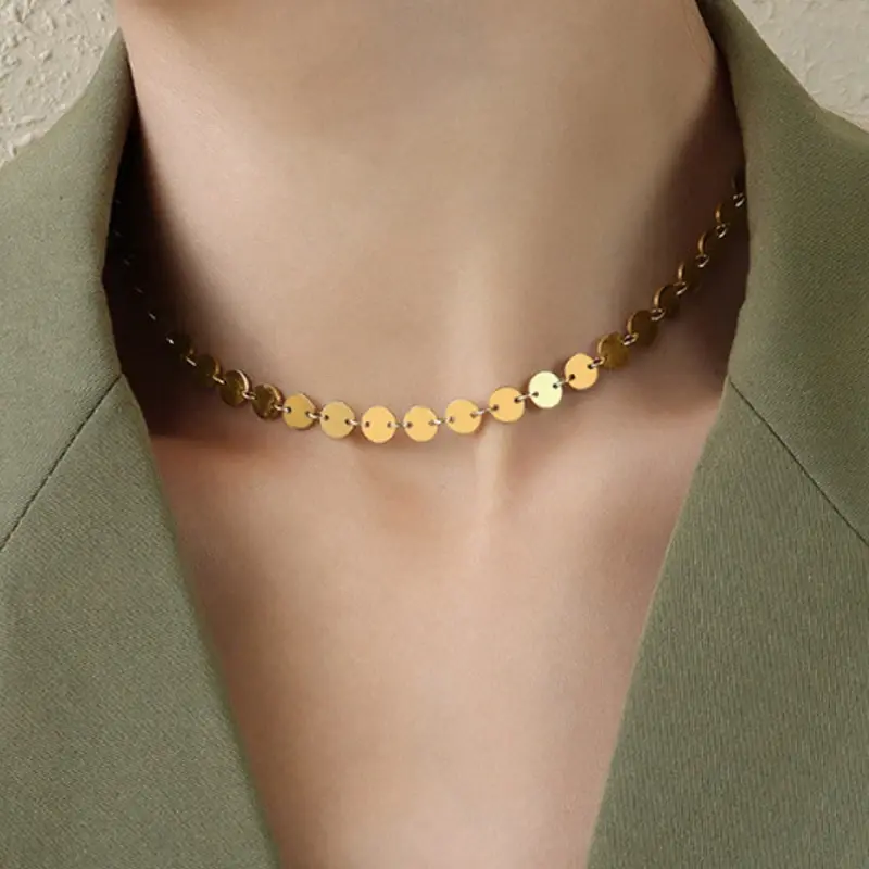 Women's Chokers Necklace Golden colors Round Metal Sequin Collar Short Chain Simple Punk Necklace Trendy Jewelry Gift