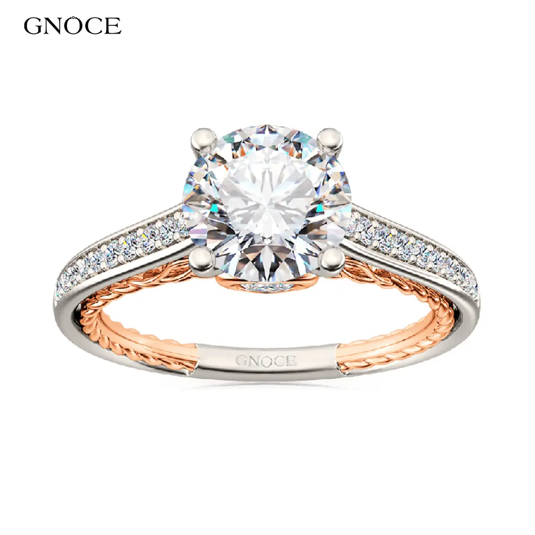 Gnoce Round Cut Cathedral Ring Platinum-plated Silver Blend