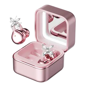 CHENRUIDA Mini Square Wireless Bluetooth Earphones  Features a built-in makeup mirror and fill light, portable makeup tool, 360° panoramic sound effect + active noise cancellation, soft silicone ear tips for comfortable wear, and extra-long battery life.