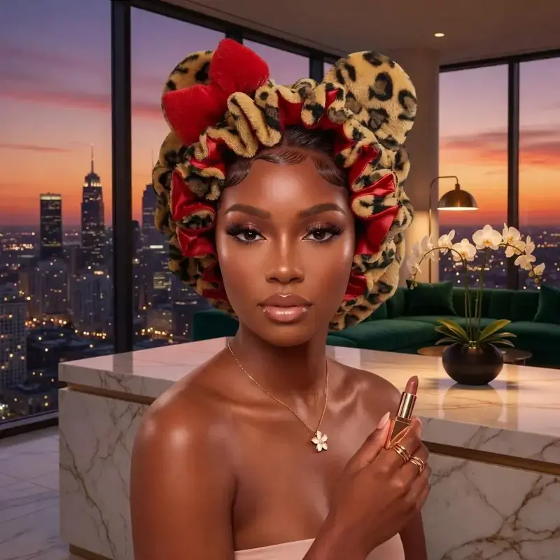 Women's Luxury Teddy Material Hair Bonnet - Leopard Print Pink Sleep Hair Wrap for Haircare, Styling, Ideal Gift