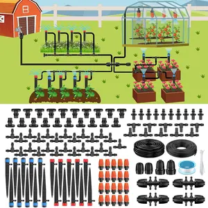 Drip Irrigation System for Garden, 240FT Drip Irrigation Kit with 1/2" & 1/4" Tubing Adjustable Emitters Fittings and Accessories, Garden Watering System for Garden Greenhouse Lawn Yard