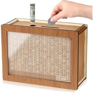 10000 Savings Challenge Box, Money Saver Box 10k Smash, Wooden Digital Save Piggy Bank for Adults Kids, Cash Vault Wooden Savings 10,000 Dollar