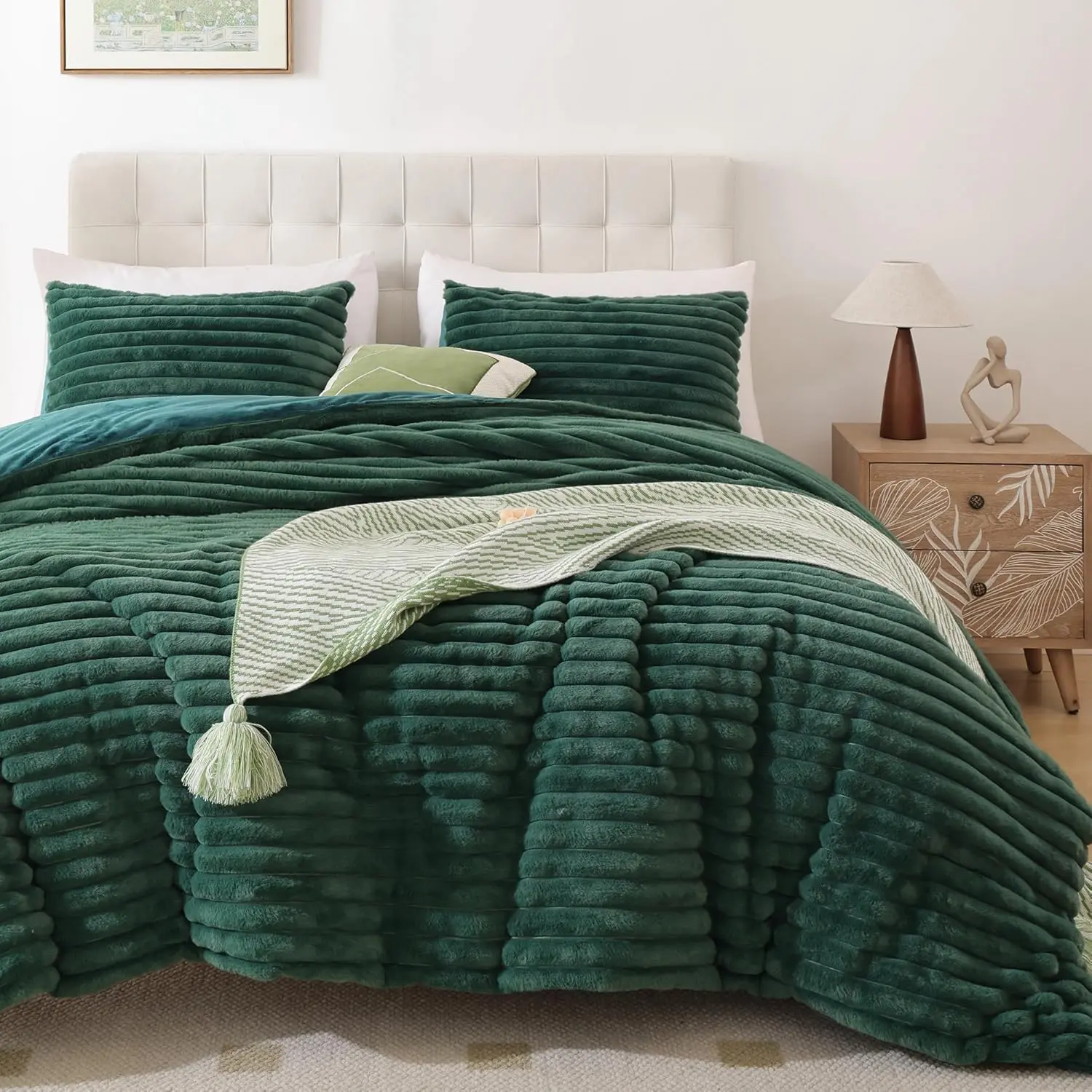 Fluffy Twin Comforter Sets 2 - DarkGreen Fluffy Comforter, Fuzzy Twin, Warm Comforter, Heavy Faux Fur Comforter with Pillow Cases