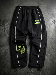 Men's GYM Letter Print Trendy Sporty Pants with Lines, Gym Workout Running Trousers with Side Pockets, Athletic Quick Dry Breathable Sweatpants, Tracksuit Bottoms, Drawstring Elastic Waist, Adjustable Cuffs, Sports Bottoms, Activewear Bottoms