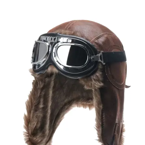 Camel Leather Pilot Hat Set with Goggles, Windproof Ear Protection, Protective Gear, Motorbike Protective Gear, Perfect for Motorcycle Riding & Outdoor Activities, Winter Wear, Dirtbike Gear