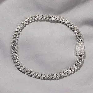 18K Gold-Plated Heavy Copper 6mm Cubic Zirconia Iced Out Cuban Chain, Premium Artificial Gemstone Jewelry Accessory