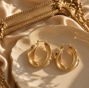 Golden Tide Twist Hoop Earrings