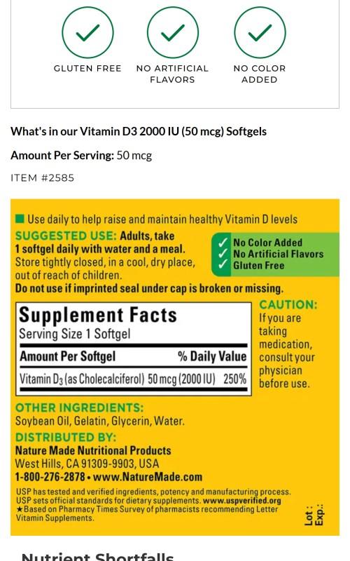 Vitamin D3 2000 IU (50 mcg) Softgels