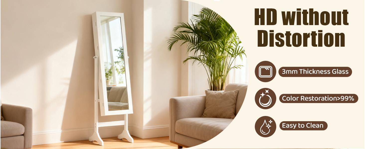 Freestanding Jewelry Armoire Cabinet, 47.3-Inch Full Length Jewelry Organizer Standing Mirror, Tall Lockable Large Capacity Makeup Organizer Storage, Velvet Lining, 3 Angles