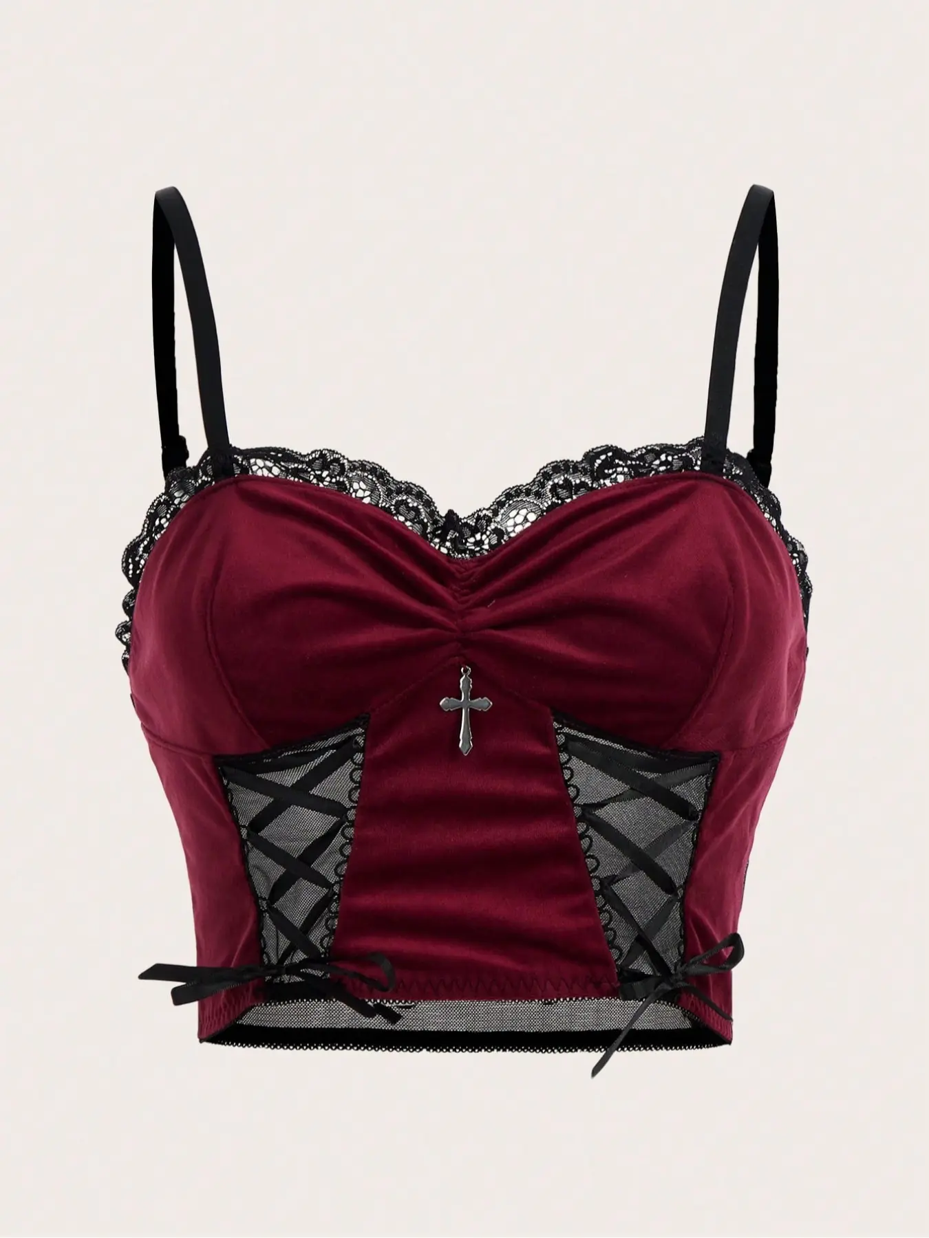 Women's Lace Patchwork Velvet Bralette, Gothic Style Aesthetic Adjustable Sexy  Lingerie, Tight-Fitting All-Seasons Underwear