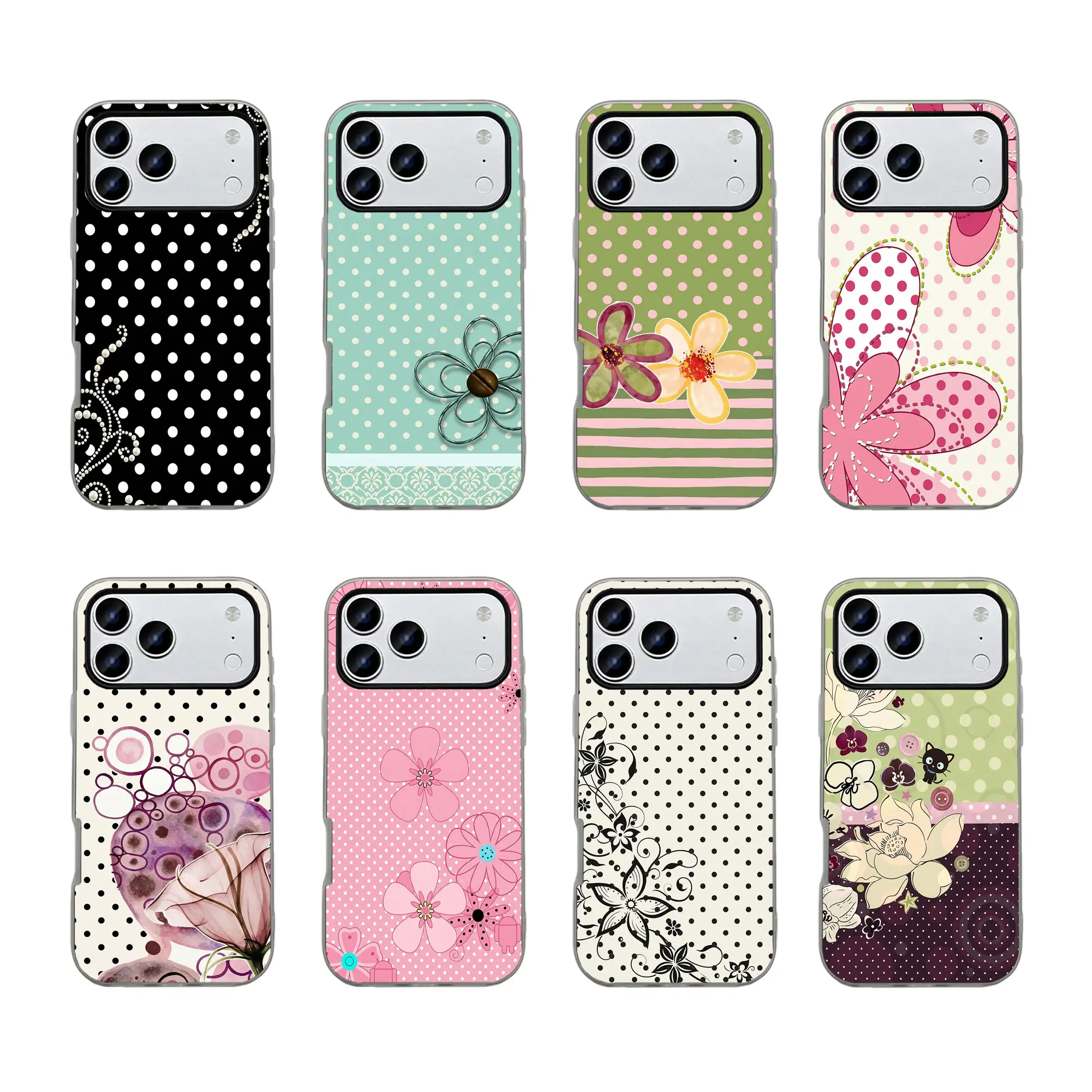 Polka Dot Floral Phone Case, Cute Kawaii Y2K Soft TPU Shockproof Protective Cover for iPhone 13 14 15 16 17 Pro Max, Playful Flower Pattern SohoChic Aesthetic Case, Stylish Gift for Women & Girls