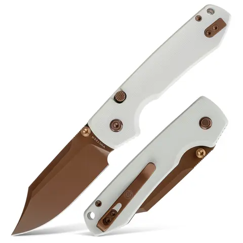 Vosteed Raccoon 2.0 Bowie Top Liner Lock Knife with 3.25" 14C28N Blade, G10/Micarta Handle, Thumb Stud & Reversible | Stainless Steel Clip – Everyday Carry Gift for Men & Dad