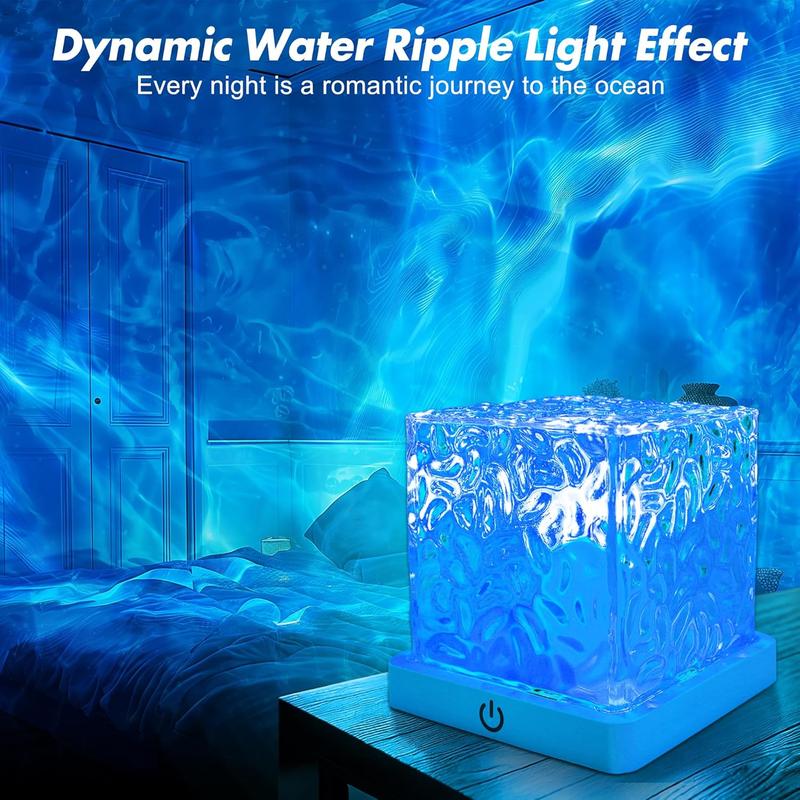 Rechargeable Shower Light No Wiring, 16 Color Changeable Ocean Wave Projector Light, Dimmable Waterproof Shower Lamp with Remote, Rotating Flame Water Ripple Lamp for Shower, Bathroom, Bedroom Decor