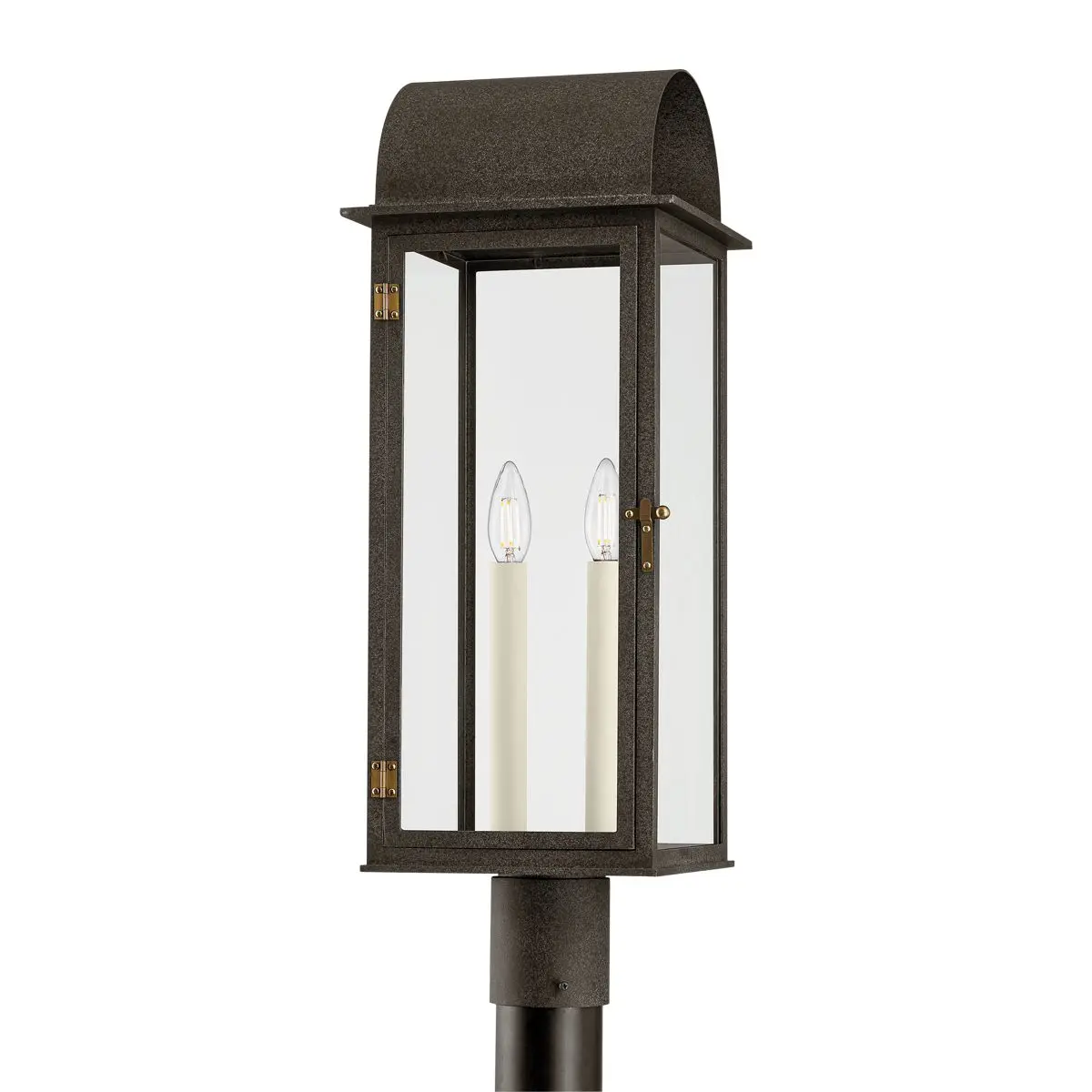 Bohen Outdoor Post Light - Modern Gas Lantern Design with Forged Iron Finish and Patina Brass Accents