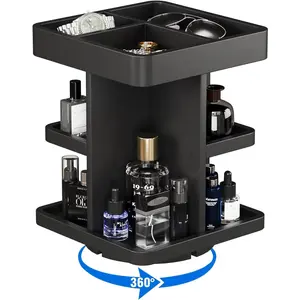 3-Tier Rotating Cologne Organizer for Men, Large-Capacity Wooden Perfume Display Stand for Desk & Nightstand, Rounded Corner Design, Birthday  for Men (Black)