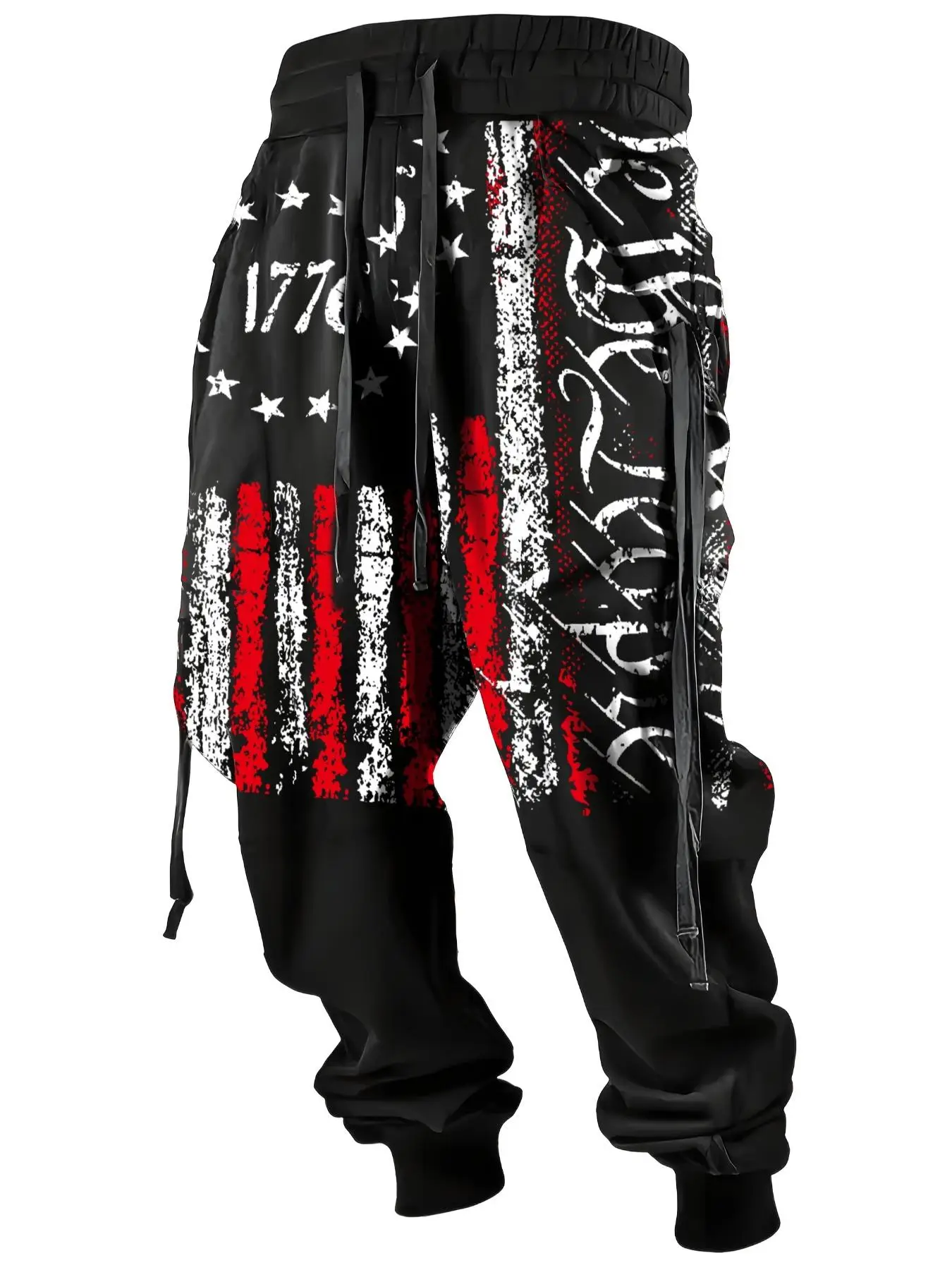 Men's Regular Fit Star & American Flag Print Drawstring Waist Pants, Casual Comfy Streetwear Trousers for Daily Wear, Fashion Men's Bottoms for All Se